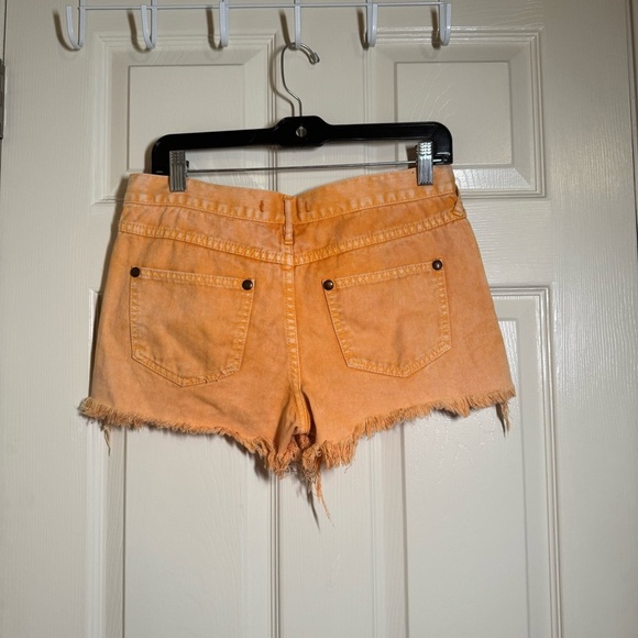 Free People Orange Frayed Fall Jean Shorts Size w 26 - Picture 5 of 10
